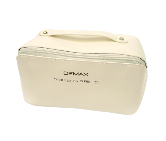 Косметичка DEMAX белая с логотипом — профессиональный аксессуар для косметики