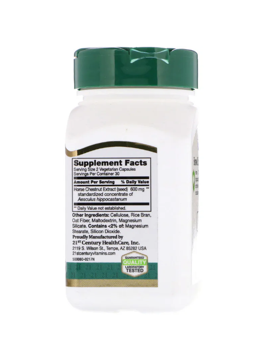 Екстракт кінського каштану, Horse Chestnut Seed, 21st Century, стандартизований, 60 вегетаріанських капсул (300 мг на капсулу)