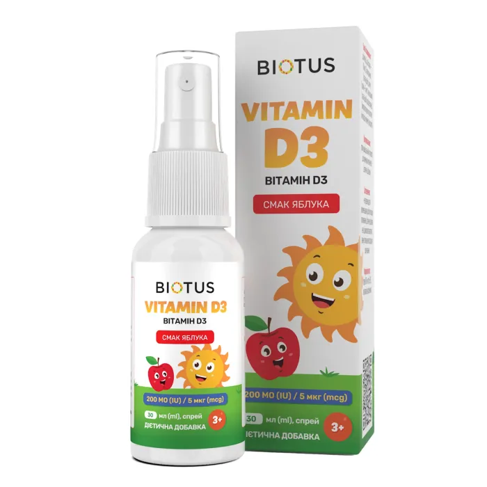 Витамин D3, Vitamin D3, Biotus, спрей для детей, 200 МЕ/5 мкг, 30 мл