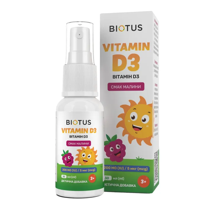 Витамин D3, Vitamin D3, Biotus, спрей для детей, 200 МЕ/5 мкг, 30 мл