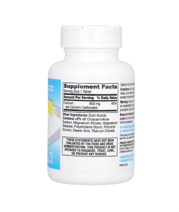 Кальций для костей, Calcium Supplement, 21st Century, 600 мг, 75 таблеток