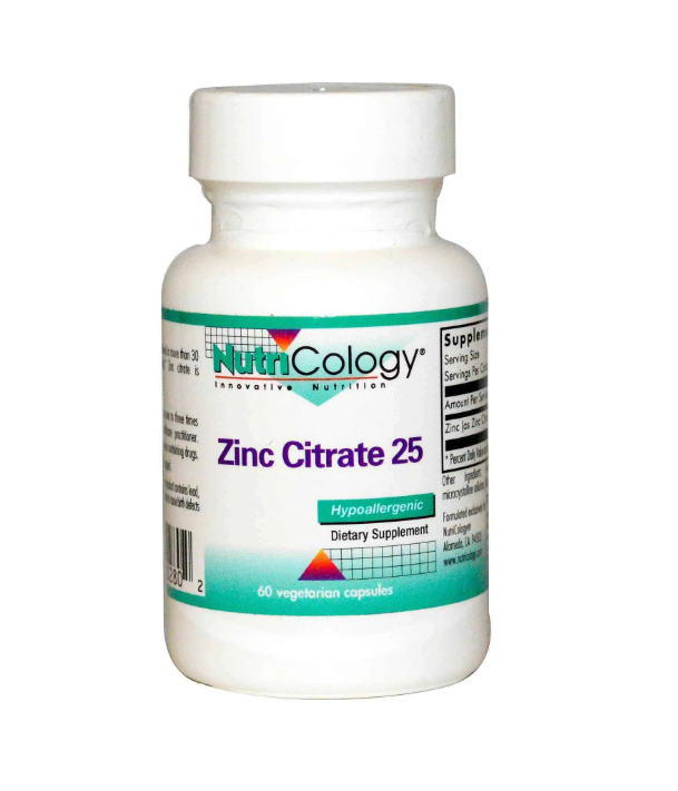 Цинк цитрат, Zinc Citrate, Nutricology, 25 мг, 60 капсул